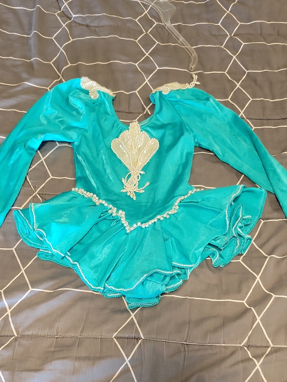 Turquoise Girls' Figure Skating Dress Pearl Appliqué